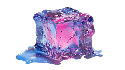 Poster - Melting Pink And Blue Ice Cube With Transparent Background, PNG