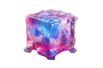 Poster - Melting Translucent Pink and Blue Cube with Cosmic Swirls, PNG