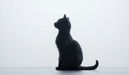 Poster - Silhouette of a Black Cat in Light Rain