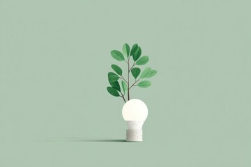 Poster - illustration of tree growing from light bulb representing green technology innovation ensure clean i