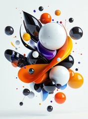 Poster - Colorful Abstract 3D Render Glossy Spheres and Dynamic Shapes