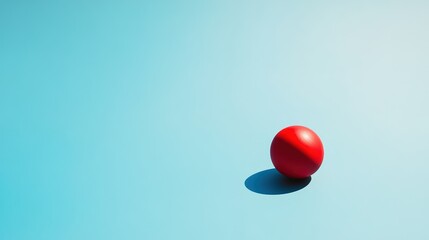 Poster - Solitary Red Sphere on a Minimalist Light Blue Plane, Abstract Conceptual