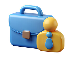 Poster - Blue briefcase and person 3d rendering icon for business presentation high quality 3d rendering icon on transparent background