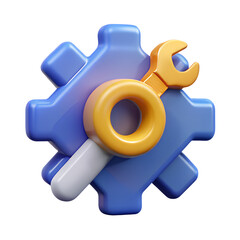Poster - Blue gear and wrench adjustment settings configuration maintenance high quality 3d rendering icon on transparent background