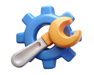 Poster - Blue gear and yellow wrench high quality 3d rendering icon on transparent background technical support concept