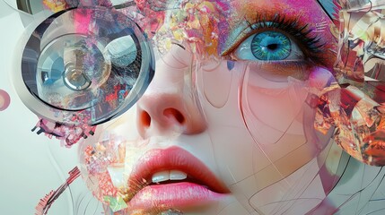 Poster - Surreal Portrait with Abstract Forms and Vivid Colors for Creative Visuals