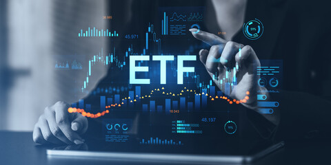 Poster - ETF investment data visualization with digital analytics interface on screen.