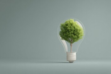 Poster - illustration of tree growing from light bulb representing green technology innovation ensure clean i