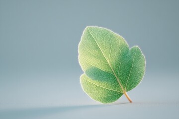 Poster - minimalistic image of single green leaf against white background symbolizes sustainable technology