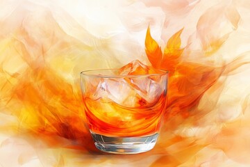 Fototapete - Vibrant, digital illustration of a drink with flames.