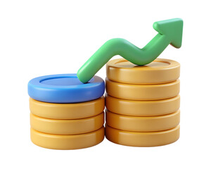Poster - Financial growth concept with rising arrow on coin stacks high quality 3d rendering icon on transparent background