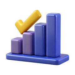 Poster - Growing business success demonstrated with 3d bar graph chart and check mark symbol high quality 3d rendering icon on transparent background