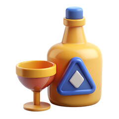 Poster - High quality 3d rendering icon of liquor bottle and glass depicting an alcohol warning symbol on transparent background