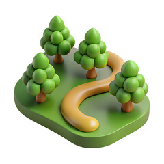 Poster - High quality 3d rendering icon on transparent background featuring cartoon park landscape with trees and path illustration for creative projects