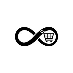 Poster - Infinite Shopping: A conceptual icon shows an infinite loop intertwined with a shopping cart silhouette, representing limitless purchasing possibilities and continuous commerce.