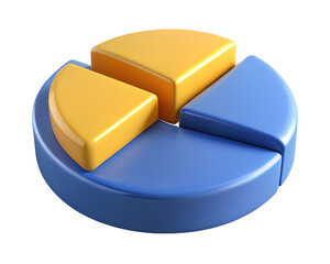 Poster - Isolated circular pie chart with yellow and blue segments representing financial data high quality 3d rendering icon on transparent background