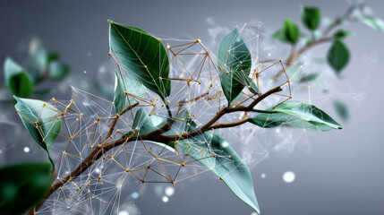 Poster - Abstract Plant on hand form lines and triangles, point connecting network background. Ecology concept