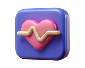 Poster - Medical healthcare 3d rendered icon pink heart symbol and health pulse sign high quality 3d rendering icon on transparent background