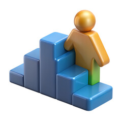 Poster - Person climbing bar graph steps high quality 3d rendering icon on transparent background