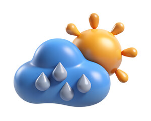 Poster - Weather forecast 3d icon featuring sunshine and rain cloud high quality 3d rendering icon on transparent background
