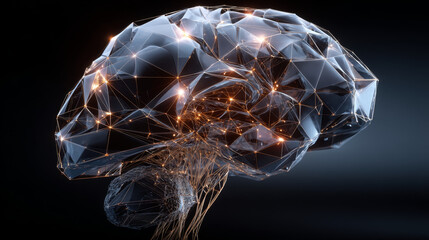 Aufkleber - Human Brain with AI technology background. Artificial intelligence. Digital brain. Low polygonal wireframe. Vector illustration