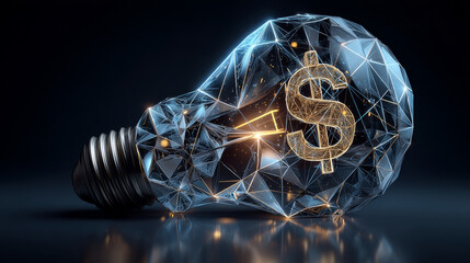 Poster - Idea bulb with dollar sign from lines, triangles and particle style design. Digital marketing concept