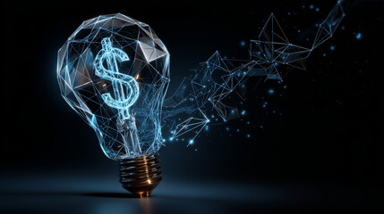 Poster - Idea bulb with dollar sign from lines, triangles and particle style design. Digital marketing concept