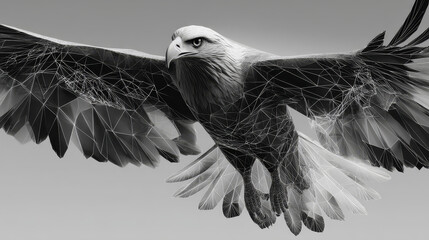 Poster - Eagle flying swoop from lines, triangles, and particle style design. Illustration vector