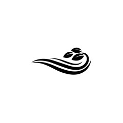 Poster - Abstract Nature Swirl: Elegant black swirl design incorporating three leaves, symbolizing growth, nature, and renewal.  Perfect for eco-conscious branding or organic products.