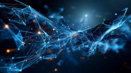 Poster - satellite from lines and triangles, point connecting network on blue background. Illustration vector