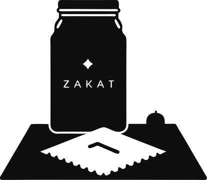 Zakat Charity Silhouette Vector Collection – Islamic Donation & Giving Icons, Crescent, Coins, Hands, Boxes & More in Clean Silhouette Style