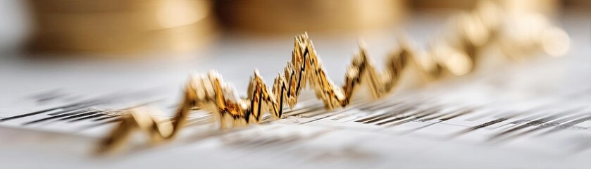 Poster - Buy gold bullish signal chart with psychology and trend concept. Close-up of a financial chart with gold coins in the background.