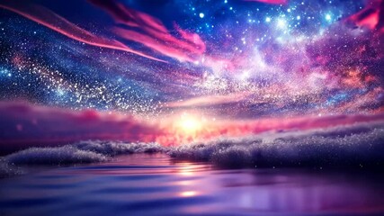Wall Mural - Cosmic Sunset Ocean Waves A Dreamlike Fusion of Sky and Sea