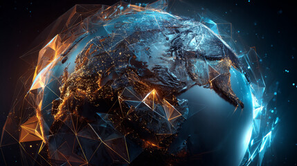 Poster - Abstract image of a planet Earth  and line shiny lightings technology concept background