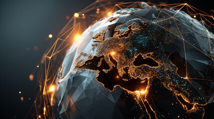 Poster - Abstract image of a planet Earth  and line shiny lightings technology concept background