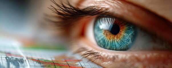 Poster - Gold price surge risk from economy and bubble concept. Close-up of a human eye analyzing digital data.
