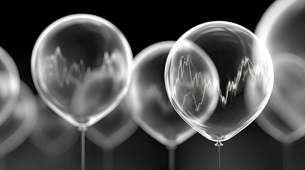 Poster - Buy gold bullish signal chart with psychology and trend concept. Transparent balloons reflecting market fluctuations creatively.