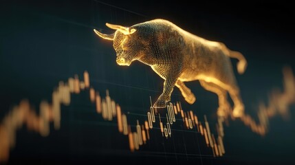 Aufkleber - Gold bull analysis psychology behind bubble and trend concept. Golden bull symbolizing market growth and investment potential.