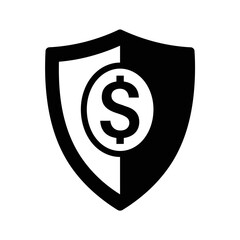 Poster - Financial Security: A bold graphic of a shield with a dollar sign coin, a symbol of financial security and protection.