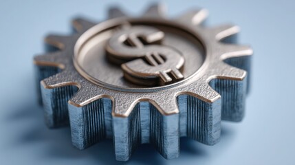 Poster - a dollar sign resting on a gear wheel symbolizing machine-powered wage transparency and fair income 