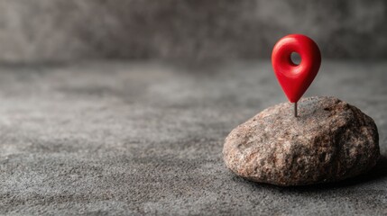 Poster - Red pin placed on a rock surface indicating a specific location or destination for navigation and exploration purposes
