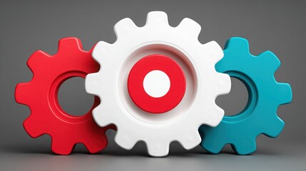 Poster - Three interconnected gears representing mechanisms of economic prediction and stability in a modern context