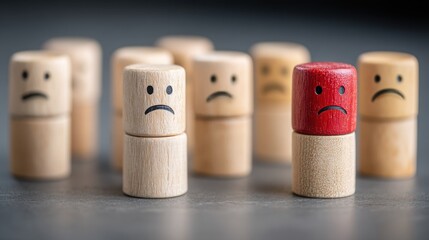 Poster - Group of wooden pegs with faces drawn on them representing stakeholder engagement and involvement concepts