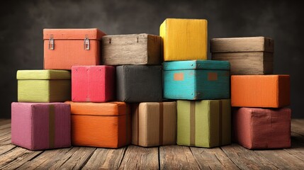 Poster - Pile of colorful boxes representing export diversification tool concept for real-time tracking of economic opportunities