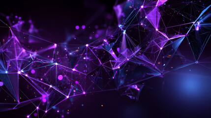 Aufkleber - Abstract futuristic background with geometric arrows, glowing points, and digital connections in purple and dark tones