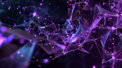 Aufkleber - Abstract futuristic background with geometric arrows, glowing points, and digital connections in purple and dark tones