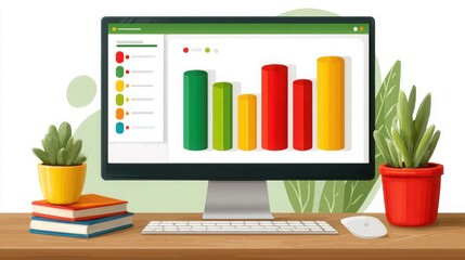 Fototapete - Computer displaying chart illustrating real-time interest rate dashboard icon concept for dynamic market analysis and insights