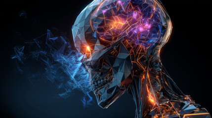 Aufkleber - Humanoid head with neon neural network. Artificial intelligence technology. Vector illustration