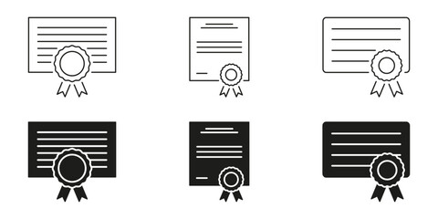 Aufkleber - Certificate With Ribbon Line And Solid Icon Set. Achievement, Recognition, And Award Symbol Collection. Educational And Professional Certification Design. Isolated Vector Illustration