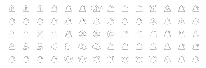 Poster - Notification Bell Icon Set. Alert, Reminder, And Notification Symbol Collection. Includes Variations For Settings, Messages, Mute, And More. Editable Stroke. Isolated Vector Illustration